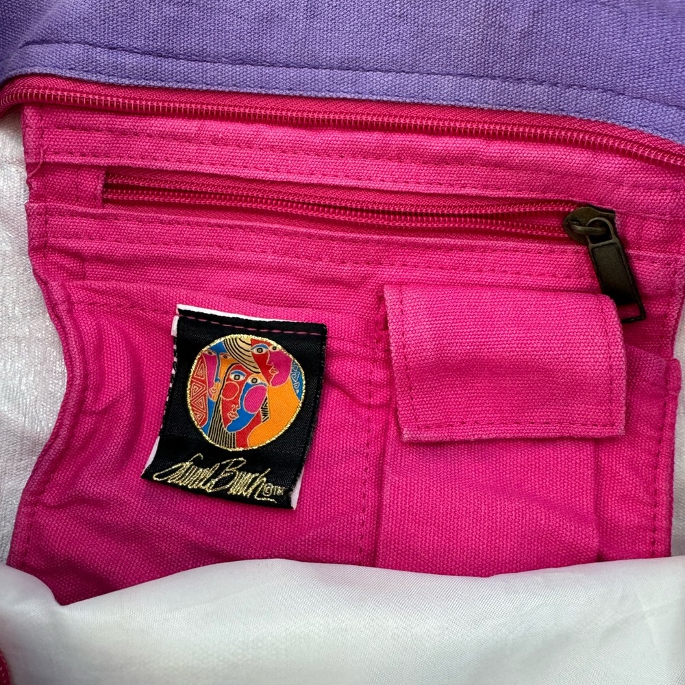 Laurel Burch Cat Tote large handbag pink purple beaded water resistant lined - Picture 8 of 11